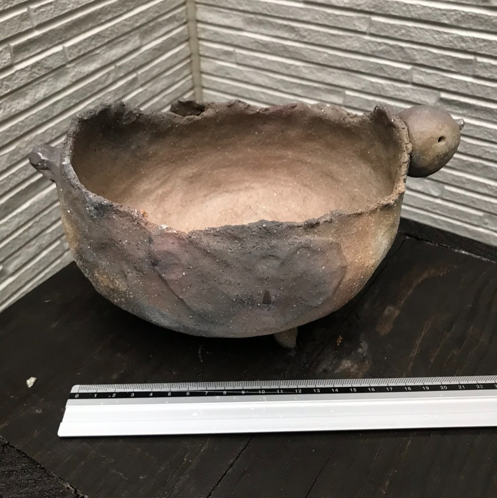 盆栽や山野草、多肉植物の植え替えに【陶芸作家真山茜さんの　盆栽鉢（炭化焼締鉢） 】002