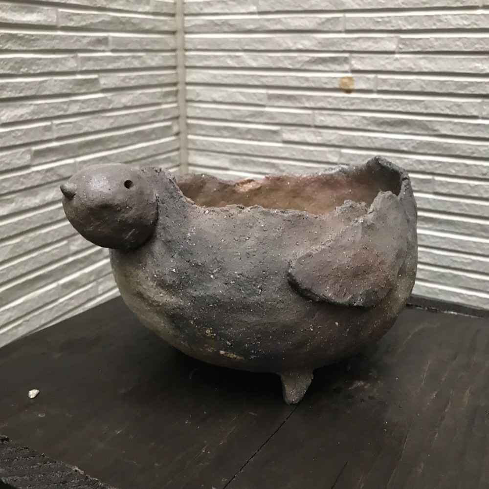 盆栽や山野草、多肉植物の植え替えに【陶芸作家真山茜さんの　盆栽鉢（炭化焼締鉢） 】002