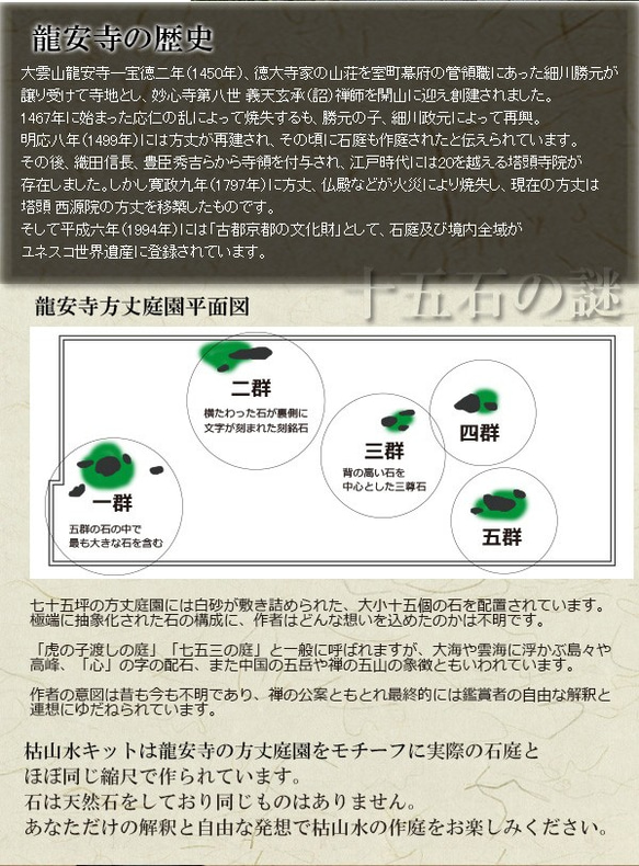 龍安寺監修の枯山水キットです【枯山水キット＜龍安寺＞】りょうあんじ リョウアンジ ミニ枯山水 かれさんすい　カレサンスイ 3枚目の画像