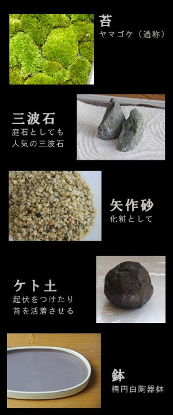 苔が主役の苔盆栽！材料すべてお届けします【苔盆栽（こけぼんさい）キット～矢作砂】 4枚目の画像