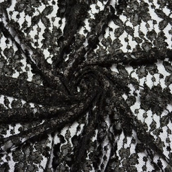 チュールレース 花柄 黒色 K159輸入生地 イタリア製 1枚目の画像
