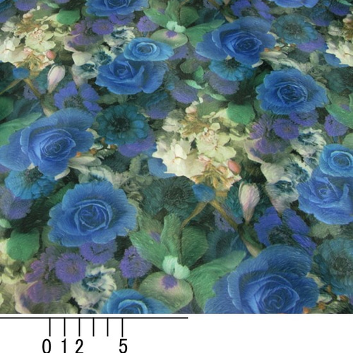 輸入生地K199 ポリエステル100％ 毛足のある花柄プリント 青色