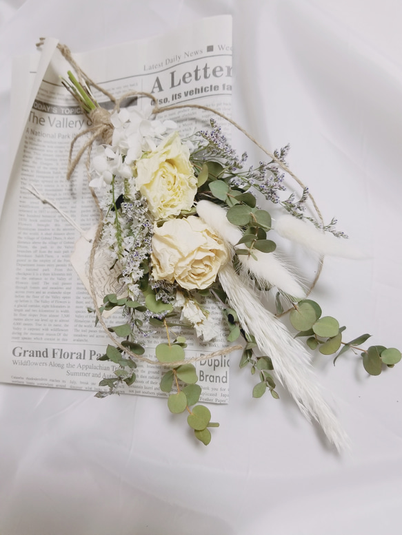 ドライフラワー スワッグ☆ホワイト☆壁掛けインテリア☆ウェディング  