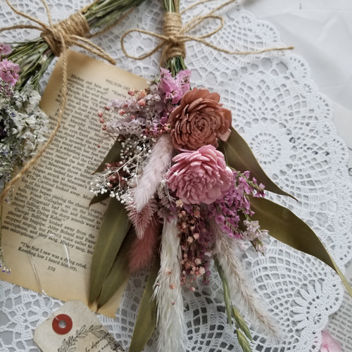花瓶に合うアンティークピンクローズを束ねた春を呼ぶ　スワッグ　ドライフラワー アンティークピンク♡ローズ♡ドライフラワー スワッグ セット☆お洒落
