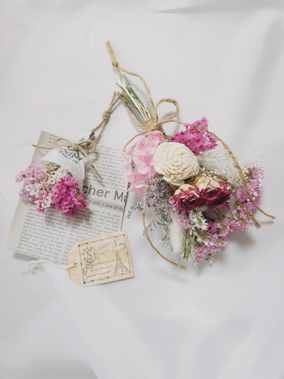 ドライフラワー　スワッグ　優しいピンク　小花✿ ドライフラワースワッグE バラ入りピンク系 | ドライフラワーと