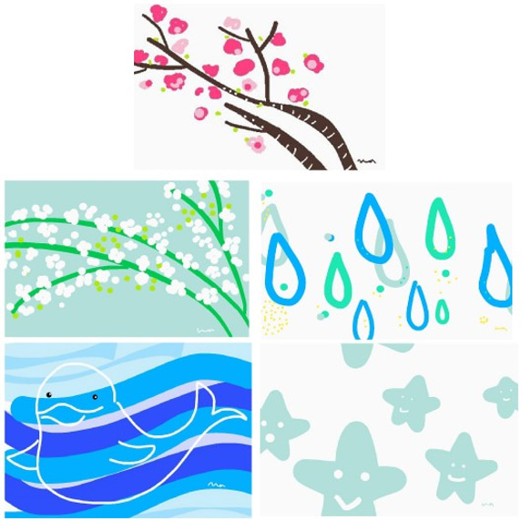 自然可愛明信片什錦 / 5 件套（櫻花、小德瑪麗、雨、海豚、星星）Naturaco 第1張的照片