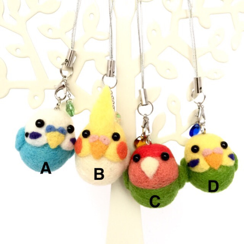 受注制作】羊毛フェルト 誕生月カラーで選べる鳥さんストラップ① 携帯