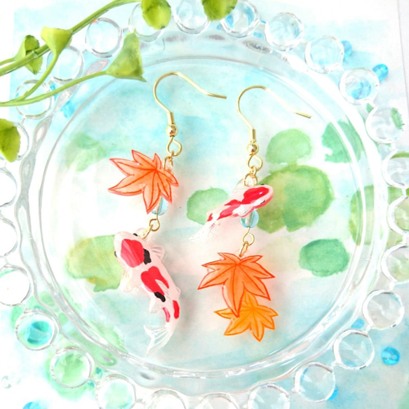 鯉と紅葉＊ピアス/イヤリング 1枚目の画像