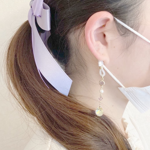 マスクチャーム2個セットパープル ピアスハンドメイド