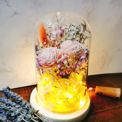 永生花/乾燥花發光玻璃罩~粉色系 第2張的照片