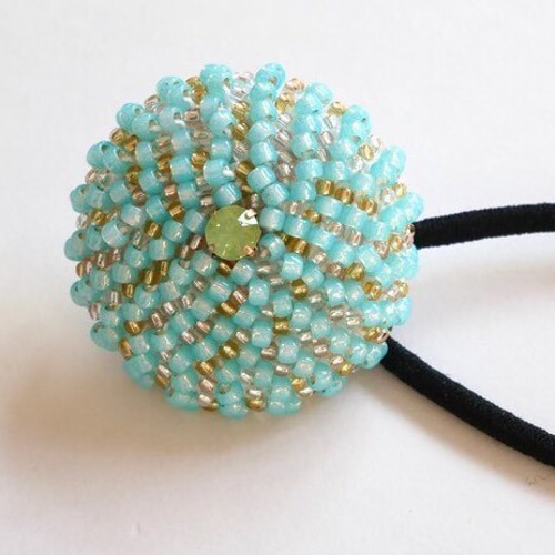 ビーズクロッシェ ヘアゴム 水色 ＊大＊ ヘアゴム MIZUKI 7979