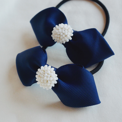 ヘアゴム 三角リボン 2個セット ネイビー ヘアゴム MIZUKI 7979 通販