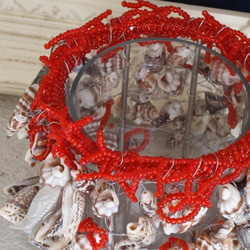 ベルギー直輸入　CHEHOMA 　ビーチハウスコレクション　SHELL&FISHA キャンドルフォルダー　赤 3枚目の画像