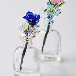 グラスフラワー　プチブーケ（青いバラ／小瓶付き） 7枚目の画像