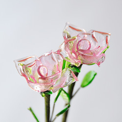 グラスフラワー　バラ（ピンク）２本セット 2枚目の画像