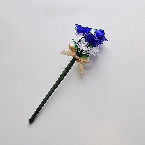 グラスフラワー　プチブーケ（青いバラとピンクの小花） 5枚目の画像