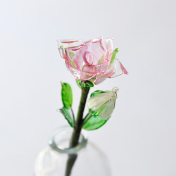 グラスフラワー　プチブーケ（ピンクのバラ・小瓶付き【3】） 2枚目の画像