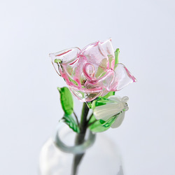 グラスフラワー　プチブーケ（ピンクのバラ・小瓶付き【3】） 3枚目の画像