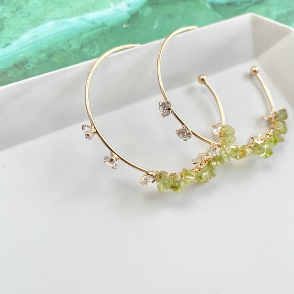 ◾️18KGF ◾️Peridot × Zirconia Hoop 5枚目の画像