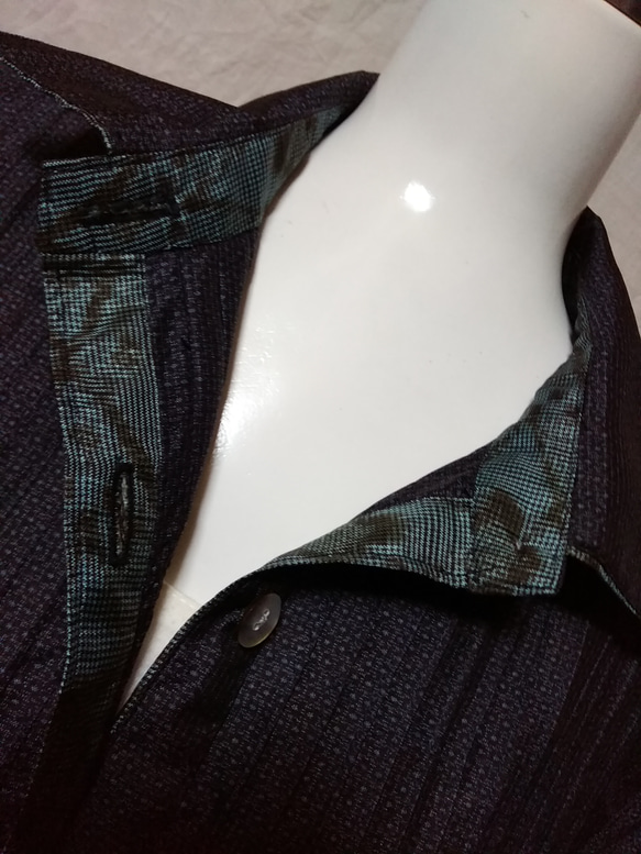 着物リメイク※男物大島紬からピンタックシャツワンピース 7枚目の画像