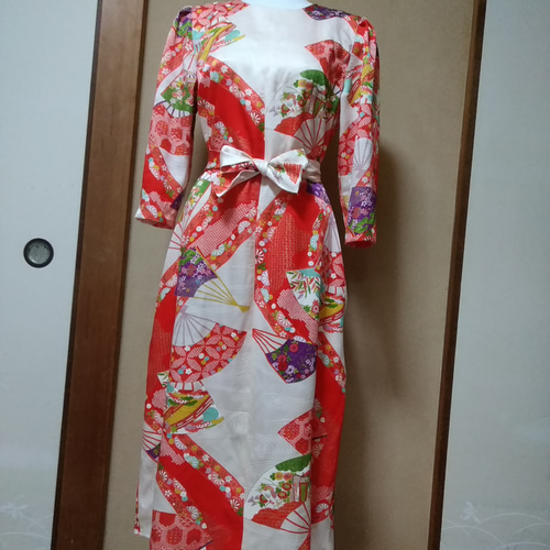 着物リメイク☆四ッ身の着物からワンピース ワンピース 着物リメイク