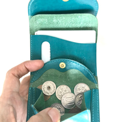 《受注制作》手縫いミニ財布　シンプルなのでちょっとしたお出かけにも♪ 革の宝石　ルガトー　青系（琉球ブルー） 6枚目の画像