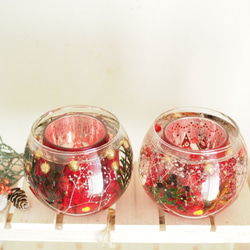 【Creema限定】クリスマスキャンドルホルダー（赤）《２個限定》　ＬＥＤ、ミツロウアロマキャンドル付き 3枚目の画像