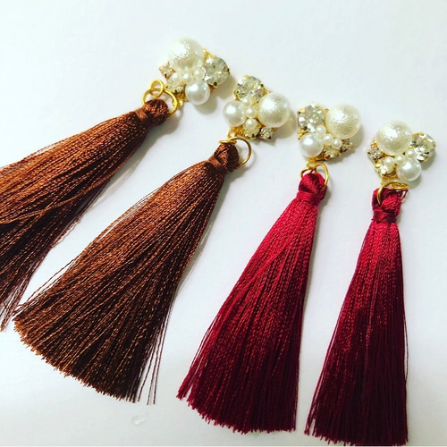 コットンパール♡ロングタッセルイヤリング イヤリング  