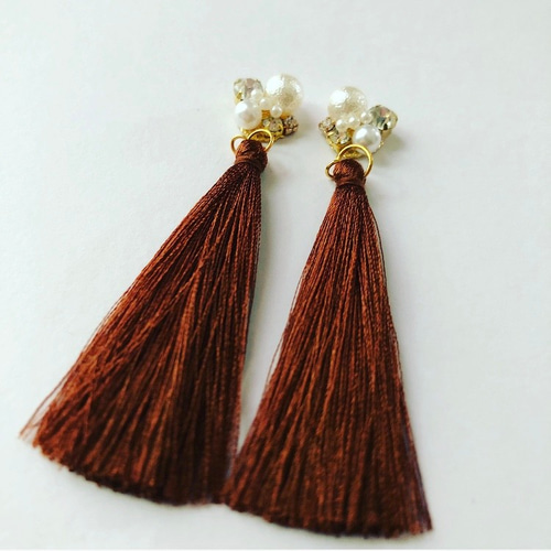 コットンパール♡ロングタッセルイヤリング イヤリング  