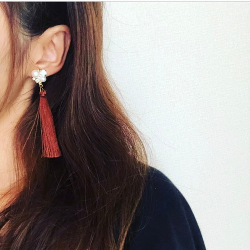 コットンパール♡ロングタッセルイヤリング イヤリング  