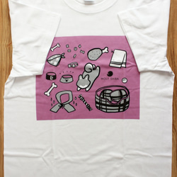 柴犬　デザインTシャツ（本体：ホワイト/デザイン：ピンク） 2枚目の画像