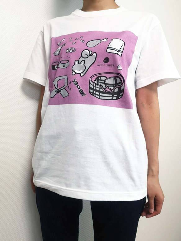 柴犬　デザインTシャツ（本体：ホワイト/デザイン：ピンク） 6枚目の画像