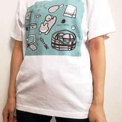 柴犬　デザインTシャツ（本体：ホワイト/デザイン：グリーン） 6枚目の画像