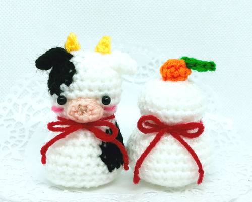 受注制作 あみぐるみ お正月セット かぎ針編み 2021 干支 牛 丑 鏡餅