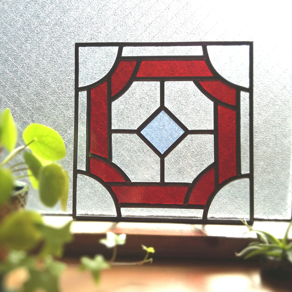 [Rosso]　　ステンドグラス　窓　パネル　アンティーク　ナチュラルインテリア　クラシック　リノベ　新築　ドア　小窓 3枚目の画像
