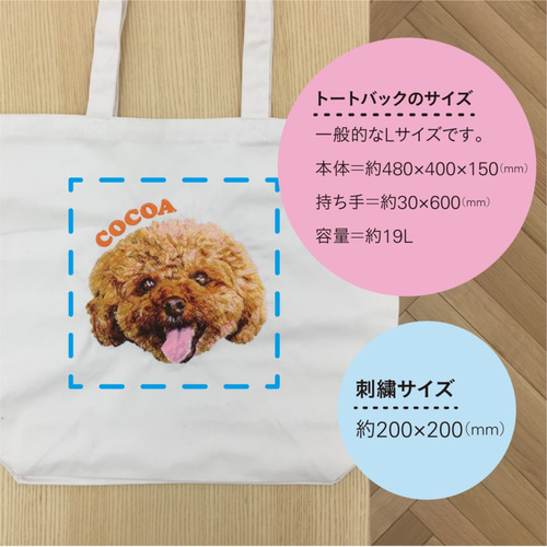 犬の顔刺繍トートバッグ 片面刺繡♪名入れペット写真 カスタムペット顔刺繍キャンバス