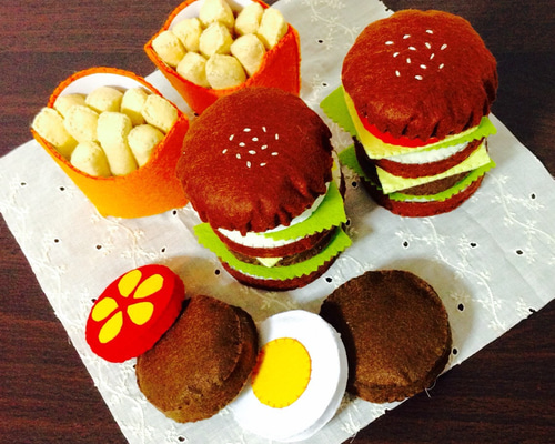受注製作/WバーガーとポテトのWセット/フェルトのおままごと