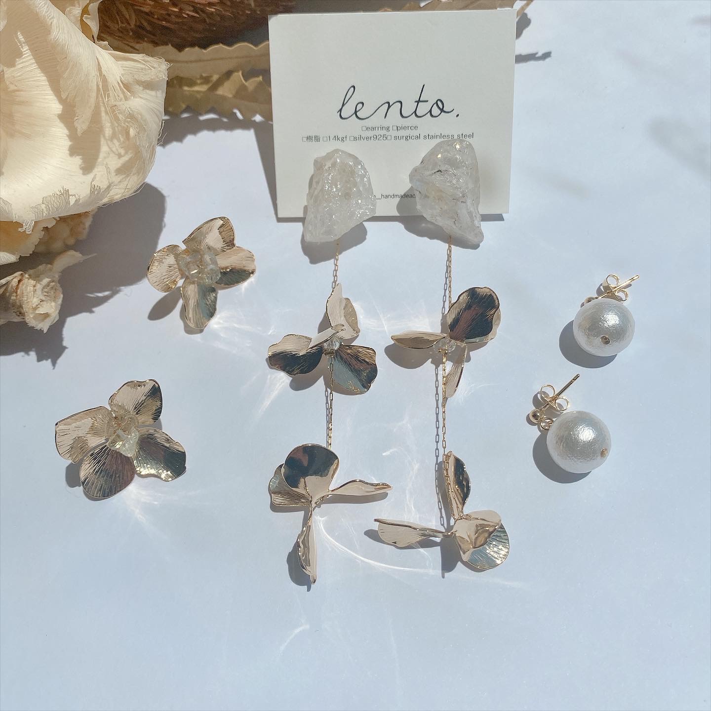 3set flower stone pierce /earring