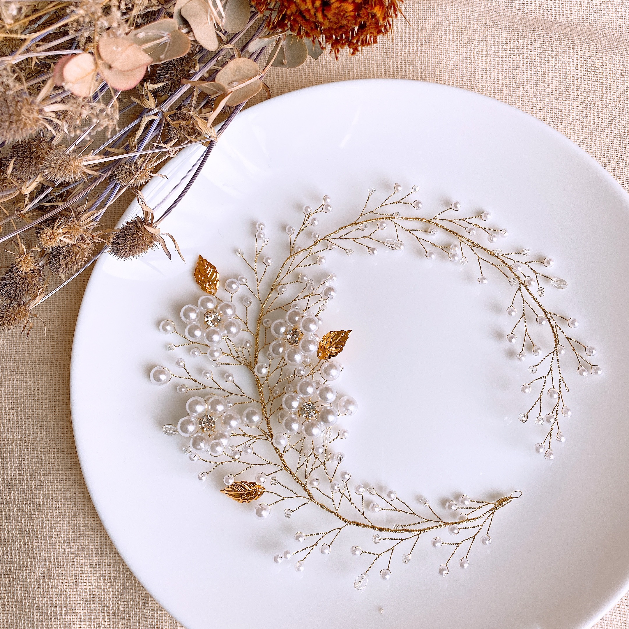 【特集掲載】小枝アクセサリー ヘッドドレス Flower 35cm ゴールド