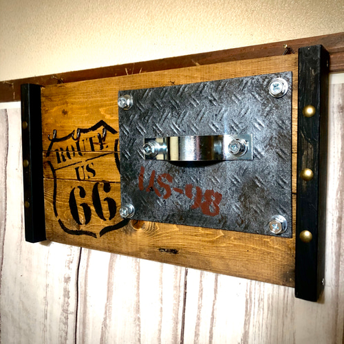 男前家具 ルート66 鉄板風 多目的ウェルカムボード 鍵掛け