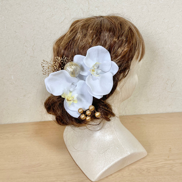 胡蝶蘭 髪飾り 和装 白無垢 ヘッドドレス ヘッドパーツ 3枚目の画像