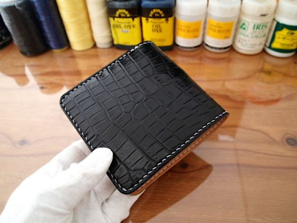 【おすすめ商品】クロコダイル柄のショートウォレット　ブラック wallet4557a.jpg