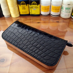 二つ折り財布　クロコダイルレザー ハンドメイド ※B級品 オーダー】総手縫極厚クロコダイル2つ折り長財布サドル仕様 その他ミニ