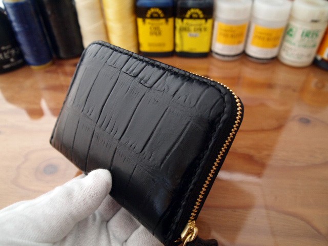 クロコダイル　ポロサス　財布　コンパクトウォレット　ハンドメイド　手縫い