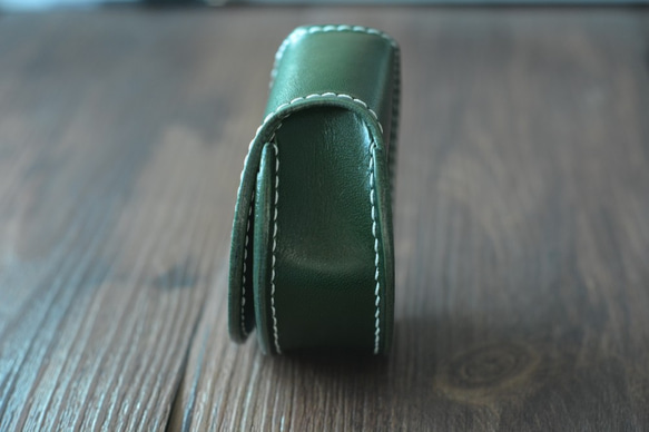 FD-2 緑　コインケース　馬蹄型　小銭入れ イヤホンケース　小物ケース　本革 コンパクト サイフ ウォレット 手縫い 4枚目の画像