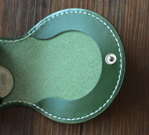 FD-2 緑　コインケース　馬蹄型　小銭入れ イヤホンケース　小物ケース　本革 コンパクト サイフ ウォレット 手縫い 7枚目の画像