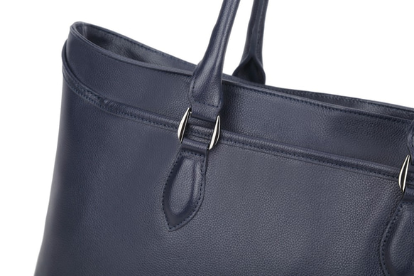 LZE015 紺色　本革　ライチ模様付き トートバッグ メンズ ハンドメイド ビジネス バッグ 3枚目の画像
