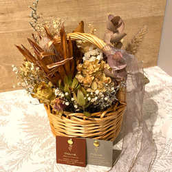 #017 basket flower bouquet white beige ② 7枚目の画像