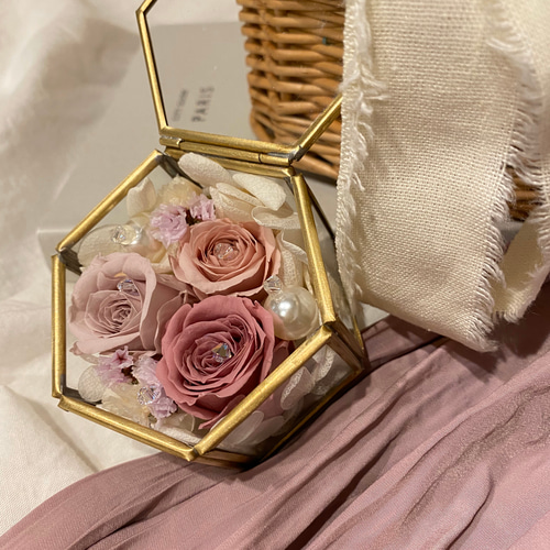 029 Ring pillow リングピロー ガラスケース&バスケットカゴ