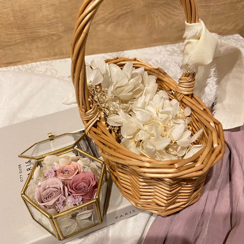 029 Ring pillow リングピロー ガラスケース&バスケットカゴ
